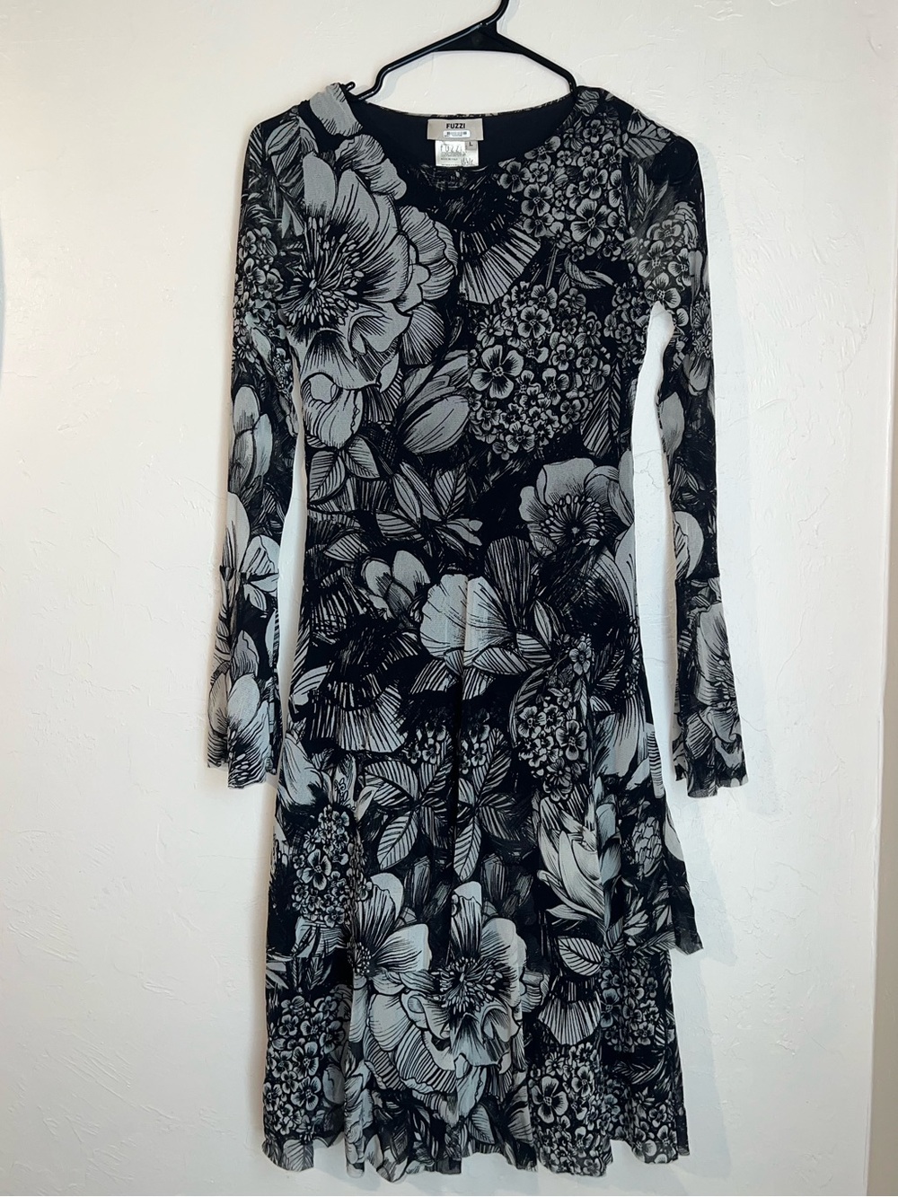 FUZZI Pazza Black & White Floral Midi Dress by Pazzo